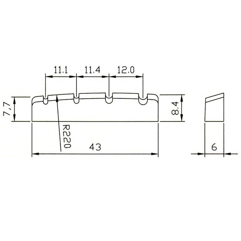 White graphite Bass guitar top nut 4 string 43mm x