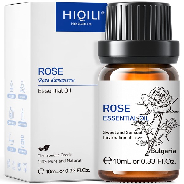 HIQILI Rose Essential Oil, Strong Fragrance and Lasting for Diffuser,Aromatherapy,Fragrance DIY,10ml
