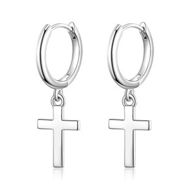 JSGEMSLEE Cross Earrings for Women Sterling Silver Dangle Hoop Earrings Small Huggie Hoop Earrings Minimalist Cross Hoop Earrings Gifts