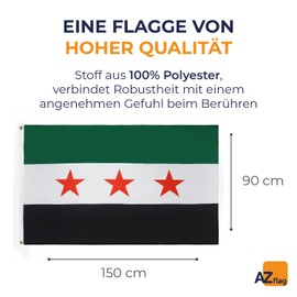 AZ FLAG - Free Syrian Army Flag - 150 x 90 cm - Syria Flag 100% Polyester with Brass Eyelets - 110 g
