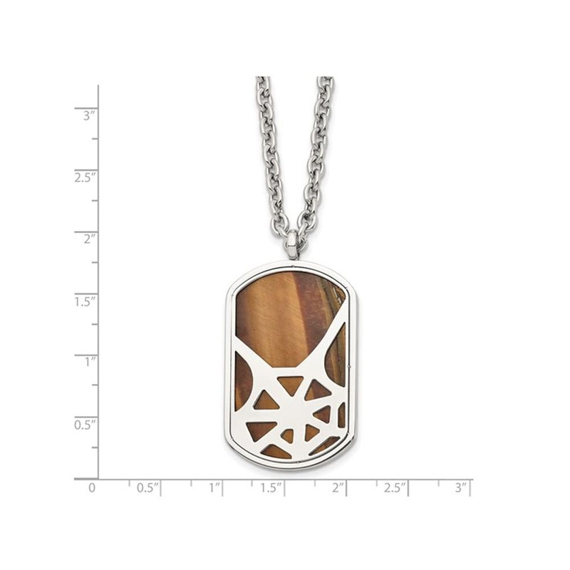 Mens Stainless Steel Tigers Eye Spider Web Dog Tag Pendant