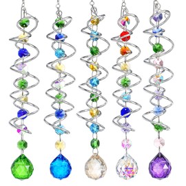 H&D HYALINE & DORA 5 Pack Sun Catchers Crystal Suncatchers for Windows Hanging Gazing Ball Spiral Tail Wind Spinners for Yard and Garden Indoor Home Wedding Decor