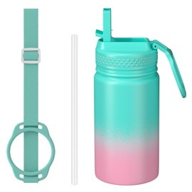 MURRICON 12oz Kids Water Bottle for School,Stainless Steel Water Bottles Kids with Straw,Vacuum Insulated Water Bottle for Kids,Gifts for Boys and Girls,GreenPink