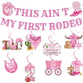 This Ain't My First Rodeo - 10 Pcs Pink It's My Second Birthday Party Cowgirl 2nd Birthday Banners Hanging Swirls for Girls Western Rodeo Theme 2 Year Old Party Decor