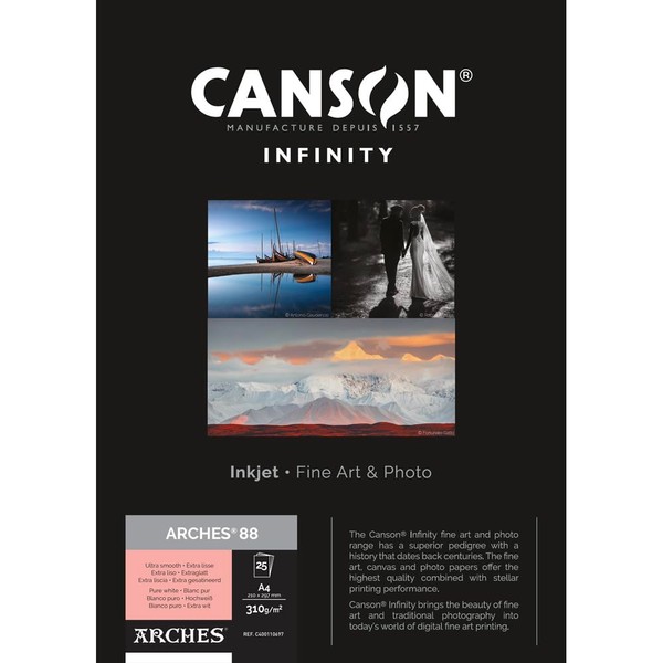 Canson Infinity Arches 88 100% Satinato 310 g Scatola A4 25H Bianco Naturale
