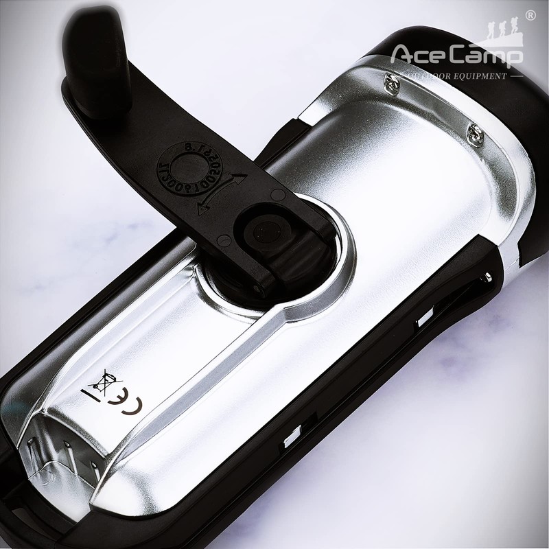 AceCamp Flashlight Hand Crank Solar Powered, IPX6 Emergency Flashlight, Outdoor