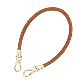 sourcing map Leather Purse Strap, 1Pc 60cm/23.62" Short Leather PU Braided Purse Replacement Handle with Metal Buckles for Underarm Bags, Handbags (Light Brown Strap + Gold Clasp)