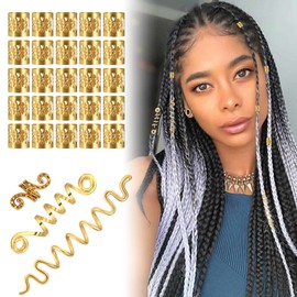 Pack of 53 Dreadlocks Jewellery Hair Spiral Clips, Hair Braid Rings Hair Accessories Set, Adjustable Metal Hair Cuffs Dreadlocks Braid Beads Accessories for Women Men Braids Decoration, Gold