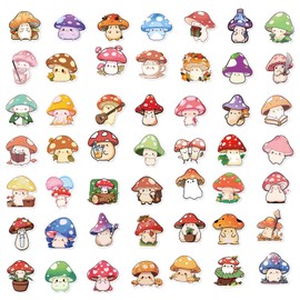 50 Pcs Mushroom Cartoon Stickers for Kids Teens Adults Chanterelle Aesthetic Vinyl Decal Pack Water Bottle Laptops Stationery Scrapbook Kawaii Kids Classroom Prize Stickers (Aaric)