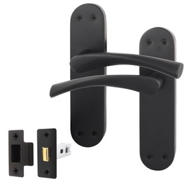 EAI Black Door Handle & Latch Set - 1 Pair Matt Black Internal Lever Handles on Backplate with Latch (64mm) - Novoli Range