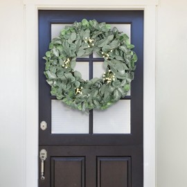 26" Eucalyptus Welcome Sign for Front Door Wreath Artgar Large Outdoor Wreaths for Windows Fireplace Home Wall Farmhouse Porch Decor,White Berries,Spring Summer All Seasons Green