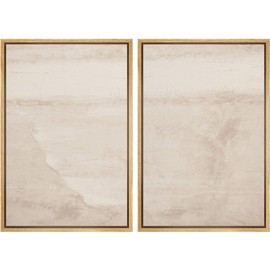 MUDECOR Framed Canvas Print Wall Art Set Minimalist Beige Gradient Abstract Illustrations Modern Art Decorative Bohemian Calm/Zen for Living Room, Bedroom, Office - 16"x24"x2 Natural