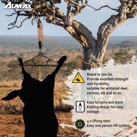 Aimax Outdoor Hunting Game Hoist Gambrel with Elk Hoist Dual Pulley Lift System and Deer Hanger, Hunting Game Hanging Kit for Deer Butcher and Skinning, Max to 700 LB, Hunting Gifts for Men