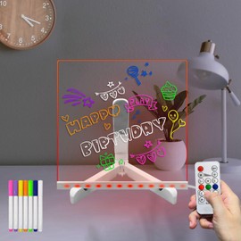 Masshomi LED-Zeichnung Licht bis Acryl Message Board mit 7 Farben ändern 7 Markierungen Fernbedienung DIY Note Board mit Stand für Kind Bar Schule Coffee Shop（20 * 20CM）