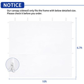 10x10 Canopy Sidewall, 1 Pack White Wall Panel, Frame Not Included – Heavy Duty 300D Oxford Waterproof Pop Up Canopy Tent Walls with Zipper No Frame or Top
