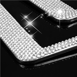 BETRONG 2 Pack Rhinestone Sparkly Glitter License Plate Tag Frames Crystal Premium Stainless Steel Covers for Women (Colorful)