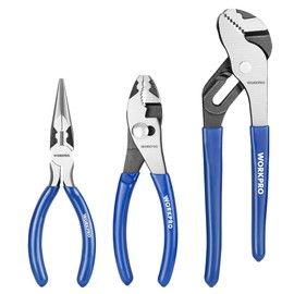 WORKPRO Pliers Set, 3-Piece Pliers Tool Kit with Soft Handle Includes 6” Needle Plier, 6” Slip Joint Plier, 8” Groove Plier, for Home Repairing, Plumbing, Electronic Devices & Making Crafts