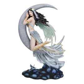 Ebros Gift Large Celestial Dream Voyage Crescent Moon Lullaby Fairy Floating Over The Clouds Statue 12" H by Nene Thomas Decorative Mythical Fantasy Figurine Collectible
