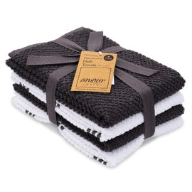 AMOUR INFINI Terry Kitchen Towels Pack of 4 Highly Absorbent Quick Drying Super Soft Dish Towels with Hanging Loop Wash Cloths for Dishes Thanksgiving, Christmas Decoration (16x26 Inch - D.Grey)
