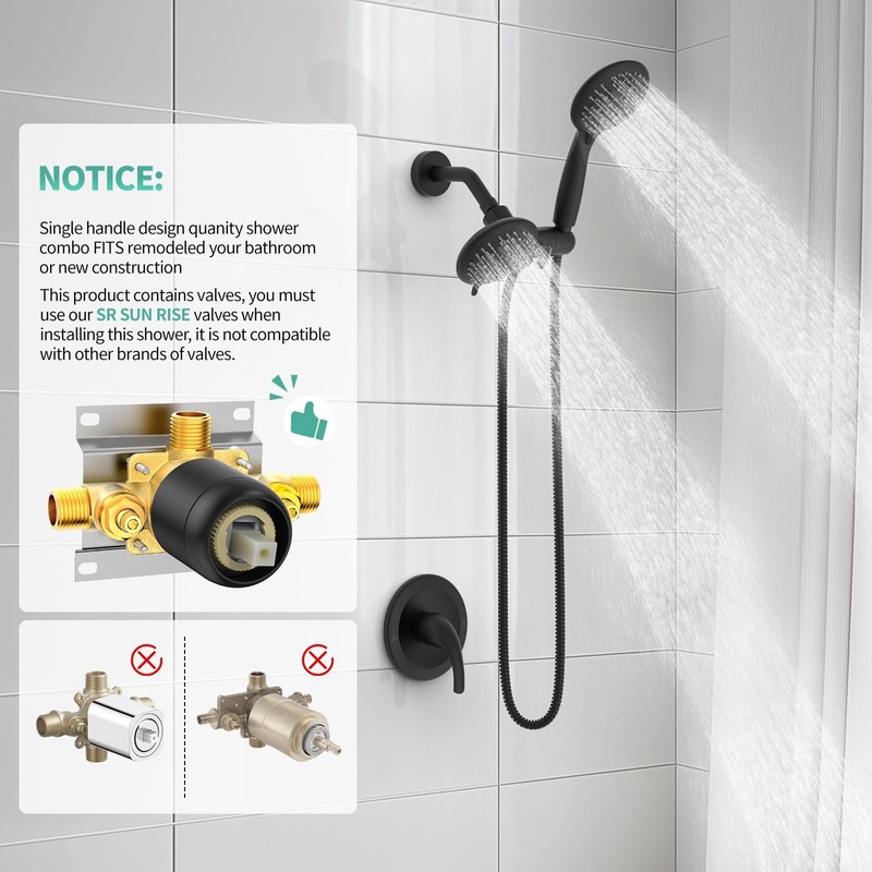 SR SUN RISE 6-Spray Shower Faucet 3-Way Combo Shower Head