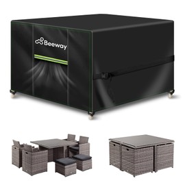 BEEWAY Garden Furniture Cover, Waterproof, Protective Cover for Garden Tables, Patio Furniture Sets - 420D Oxford Fabric, Anti-UV, Winterproof, 125 x 125 x 72 cm
