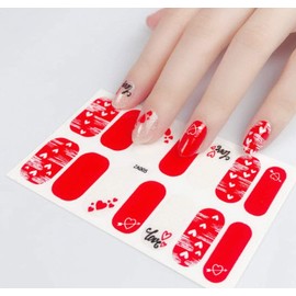 14 Red Hot Heart and Love fingernail Wraps Nail Art Design for Valentineâ€™s Day. Nail Stickers Collent Pour Ongles