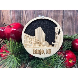 Fargo Ornament Wooden Souvenir Christmas Tree Decoration with City of Fargo Gift