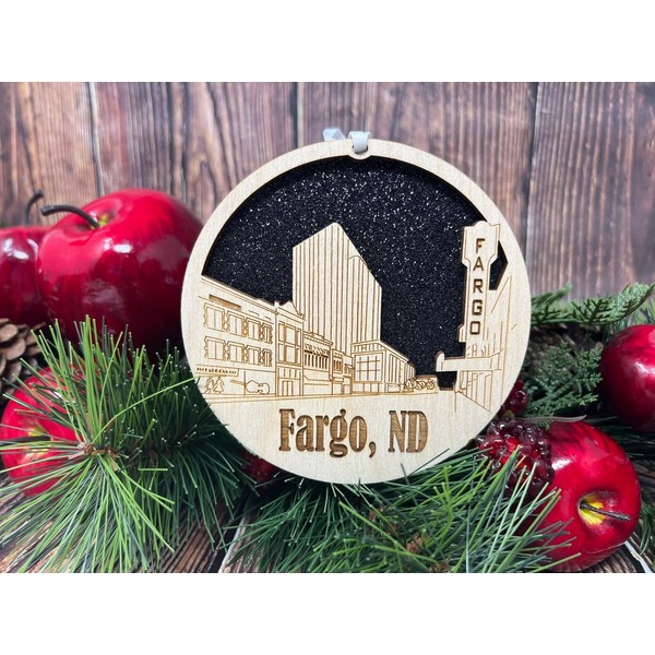 Fargo Ornament Wooden Souvenir Christmas Tree Decoration with City of