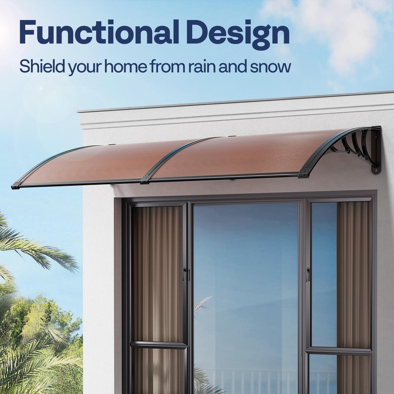 VIVOHOME Polycarbonate Window Door Awning Canopy Brown with Black Bracket