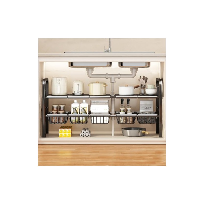 HAMON Sink Organiser, 2 Levels Expandable Under Sink Organiser, 53-88
