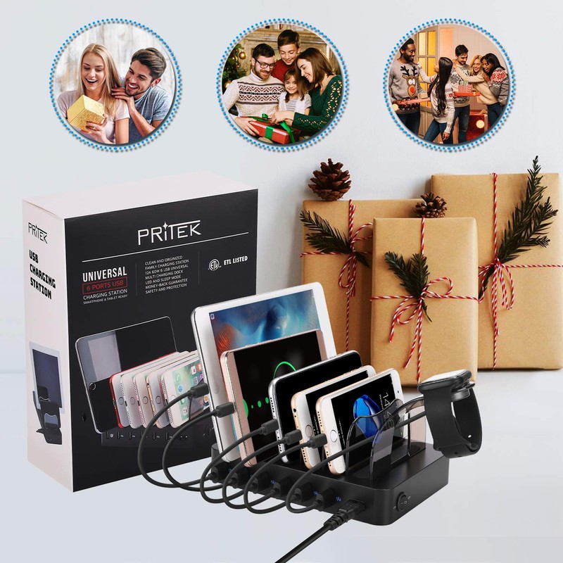 PRITEK Charging Station with 8pcs Short Charge Cables, 60W 6