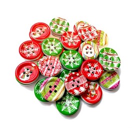18mm Wooden Christmas Buttons - Snowflake/Tree Xmas Patterns (Pack of 25) Beautiful Festive Designs Include: Trees, Snowflakes, Snowmen and Xmas Patterns in Lots of Reds, Greens and White Colours.