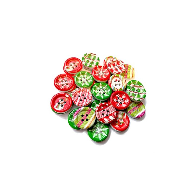 18mm Wooden Christmas Buttons - Snowflake/Tree Xmas Patterns (Pack of