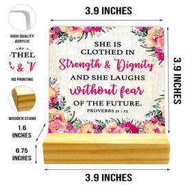 She is Clothed in Strength and Dignity Acrylic Plaque Sign,Inspirational Christian Gifts for Women,Religious Gifts for Sister Friend,Bible Verse Gifts Gifts Scripture Gift for Her