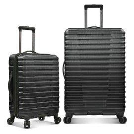 U.S. Traveler Boren Polycarbonate Hardside Rugged Travel Suitcase Luggage with 8 Spinner Wheels, Aluminum Handle, Black, 2-Piece Set, USB Port in Carry-On
