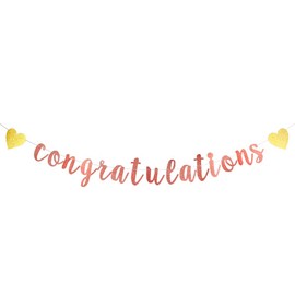 Congratulations Banner-Shimmering Rose Gold Letters & Gold Symbol-Hanging Paper Sign Decorations for Graduation, Achievement Party Celebrations, Happy Wedding, Retirement, Bridal Shower and Baby Gende