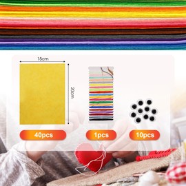 JUNUNDJING Filz 40 Farben bastelfilz, Filz zum Basteln 20X15CM, Bunter Filzstoff, DIY Filzplatten, Felt Fabric Filzrolle, Filzen für Kinder, Kinder Vliesstoff Stoff Filzplatten, mit 11 Bastelfilz Zubehör