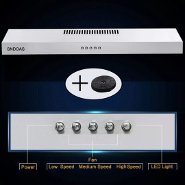 SNDOAS Under Cabinet Range Hood 30 inch Stainless Steel 230CFM Stove Vent w/LED