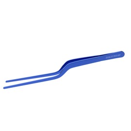 CREATIVECHEF 8 Inch Curved Stainless Steel Precision Kitchen Cooking Multi-function Tweezers Culinary Offset Tweezer Tongs (Curved, Blue)