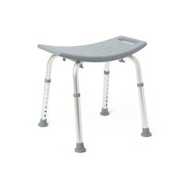 Dr. Dunley Backless Shower Chair for Seniors, Adults and Elderly, Adjustable Height Aluminum Frame, Slip Resistant Feet, Rust Resistant, Gray, Lightweight, Heavy Duty 400 lb. Weight Capacity