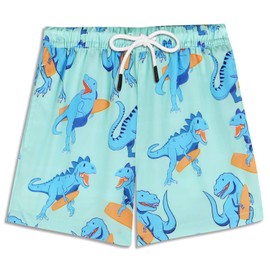 MILANKERR Boys Swim Trunks Size 14-16 with Compression Lining Soft Underwear Swimming Trunks Boy(Green Dinosaur,14-16)