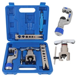 Brake Line Flaring Tool Kit Pipe Expander Set 1/4" - 3/4" Tubing Pipe Flare Tool HVAC 45° Eccentric Cone Type Flaring Tool with Pipe Cutter for Brass Copper Aluminum Pipes Refrigeration (5 in 1 Kit)