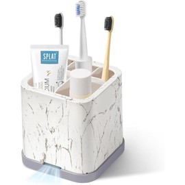White Bathroom Toothbrush Organizer Detachable for Easy Clean 5 Slots Electric Toothbrush & Toothpaste Caddy for Family & on Bathroom Vanity, Sink, and countertop - Color: Square-marble-white