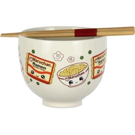 Mad Engine Maruchan Ramen Noodle Bowl Bundle W/ Wooden Chopsticks/Spoon & Chopsticks Holder