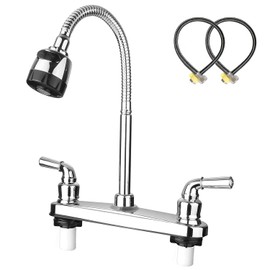 Mezcladora para Fregadero, Grifo Mezclador de Fregadero de Cocina con Rotación de 360° con Dos Asas, Llave para Fregadero de Cocina de Cuello Flexible, Cocina de Acero Inoxidable con 2 Mangueras