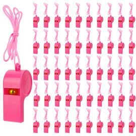 Biiange 50Pcs Pink Whistle, Party Whistles, Whistle with Lanyard, for Referee Coaches Basketball Football Sports Training Game Event Fun Props Set (Pink)