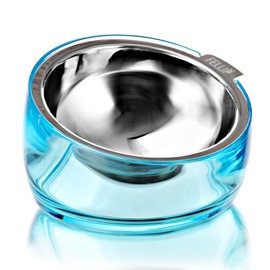 Felli Pet Oblik Slanted Dog Food Water Bowl Elevated Stainless Steel Oval Dish Ergonomic Angled Metal Feeder Spill Proof Non Slip, Raised Acrylic Cone for Bulldog Pug Small Medium (1.5Cup Sapphire)