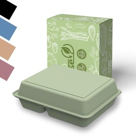 elastoREuse - Reusable food box 0.8 l 2-part - sustainable take-away tableware for hot and cold food - dishwasher-safe to-go food container with compartments 24.6 x 15.7 x 6.1 cm (green)