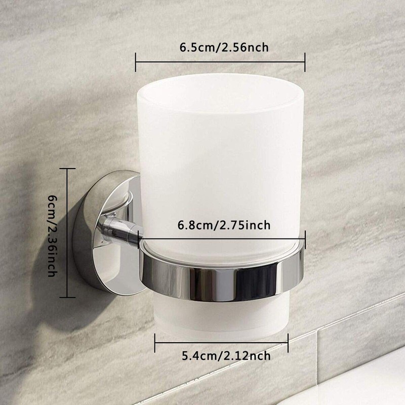 Puloita Wall-Mounted Toothbrush Holder with Frosted Glass Cup Set for