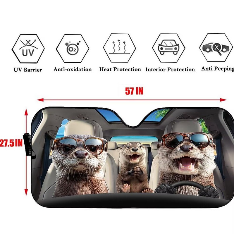 Funny Otter Family Car Front Windshield Sun Shade, Cool Otter